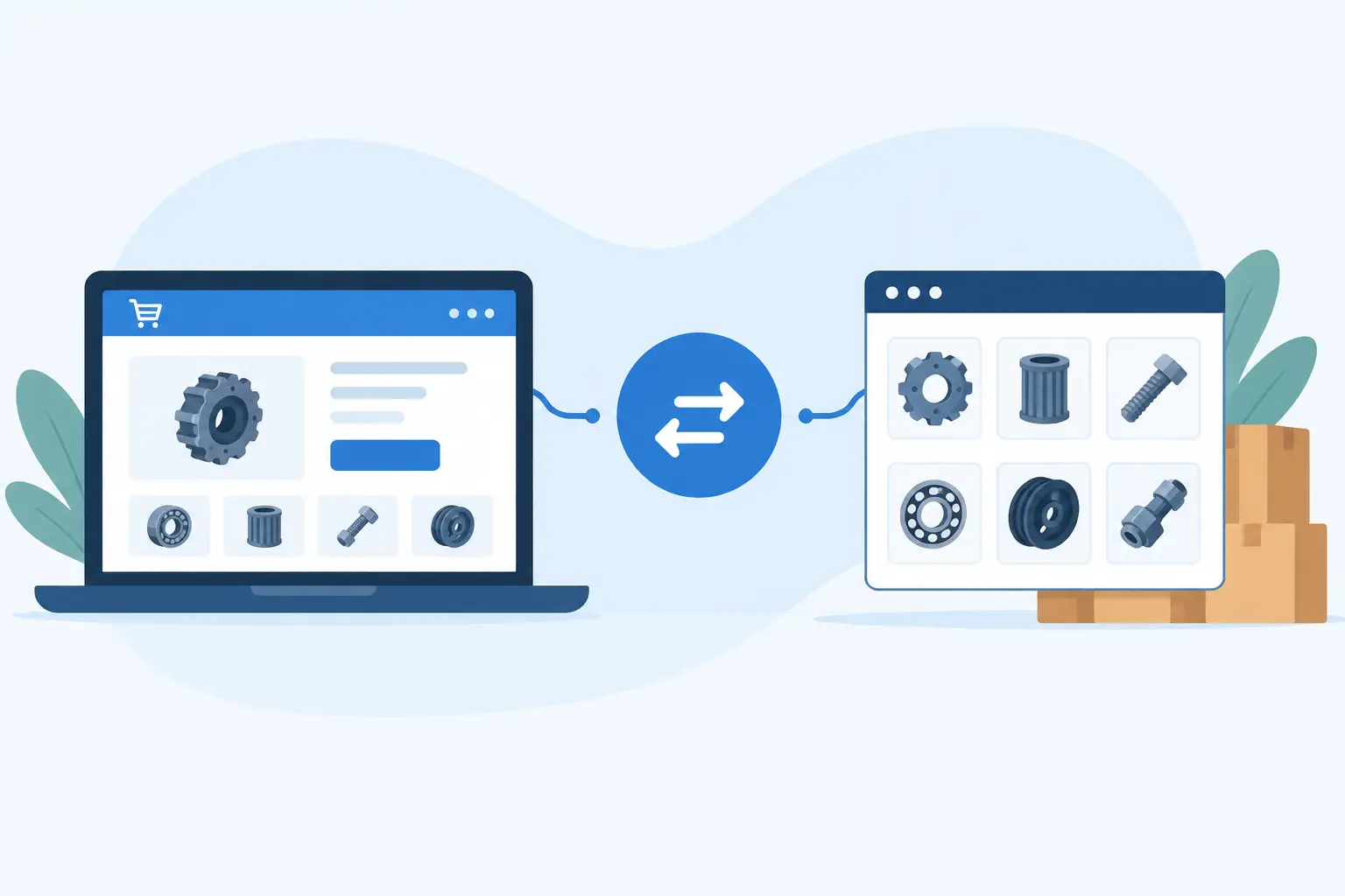 Parts catalogue and ecommerce storefront connected by data flows