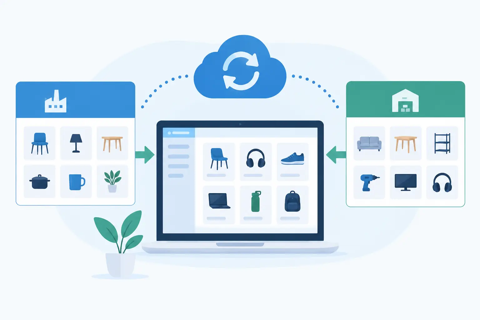 Supplier product catalogue synchronising prices, stock and product details across sales channels