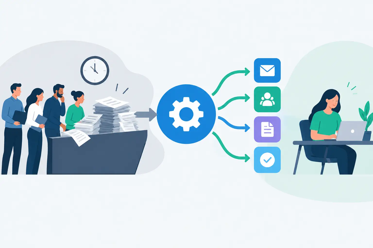 A team moves paper based work into a connected workflow that routes email, contacts and documents